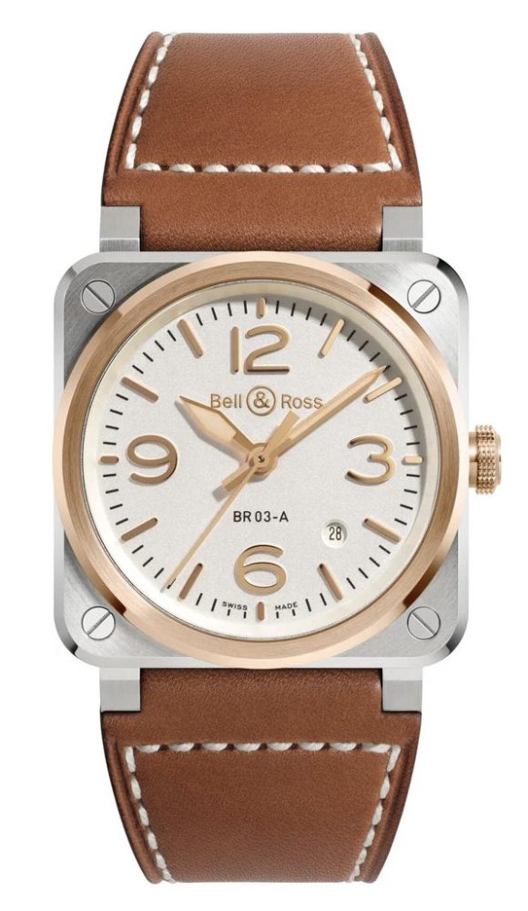 BELL & ROSS BR 03 WHITE STEEL AND GOLD BR03A-WH-STPG/SCA watch