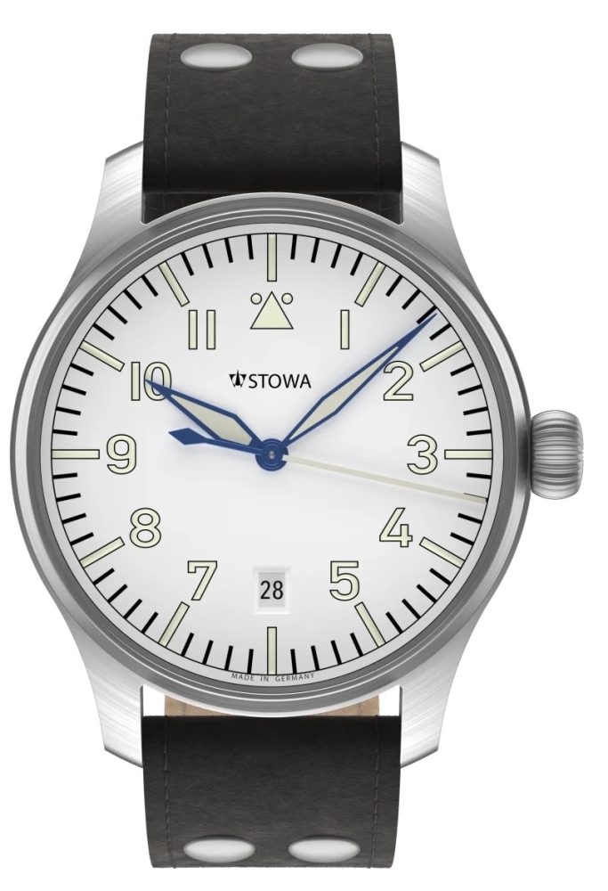Stowa Flieger Classic 40 white watch with blue hands